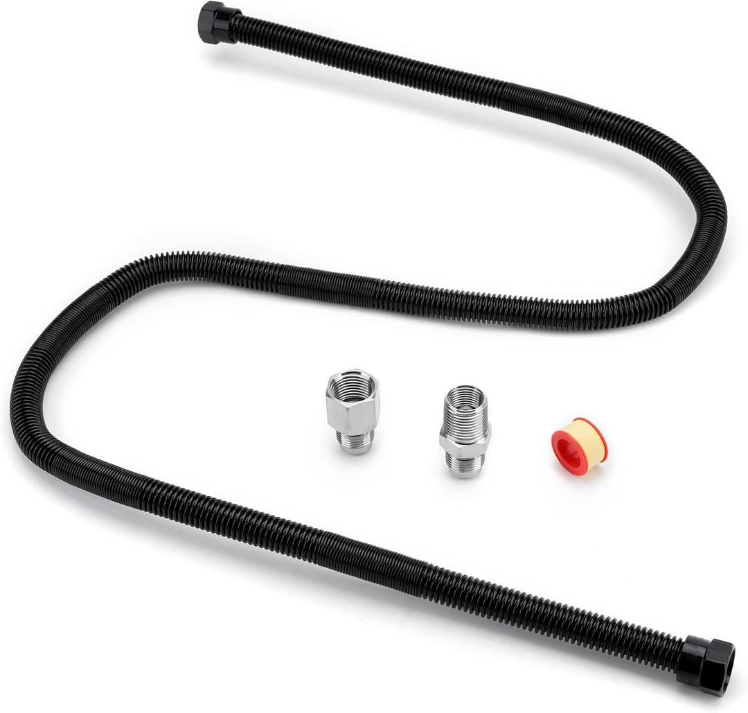 Stanbroil 1/2" OD x 3/8" ID 48" Non-Whistle Flexible Flex Gas Line Connector Kit for LP or NG Propane Fire Pit Hose and Fireplace