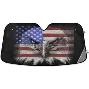 American Flag Bald Eagle Car Windshield Sun Shade USA Patriotic Sunshade Blocks UV Rays Protector Keep Your Vehicle Cool Sun Shield Visor Cover Foldable for Car Truck SUV M (55 inch * 27.6 inch)