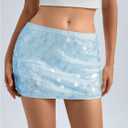 MakeMeChic Women's Sparkly Sequin Mini Skirt Y2k Low Rise Glitter Rave Micro Skirt with Shorts Underneath (Blue) S