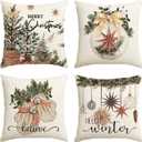 AVOIN colorlife Merry Christmas Balls Eucalyptus Holly Berries Gloves Throw Pillow Covers, 16 x 16 Inch Xmas Winter Holiday Cushion Case Decoration for Sofa Couch Set of 4 (White)