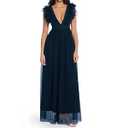 Women's Elegant Sleeveless Deep V Neck Mesh Ruffle Long Formal Party Evening Dress (US, Alpha, Large, Regular, Regular)