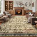 Washable Area Rugs 8x10 Vintage Brown, Large Indoor Rug for Living Room Bedroom, Traditional Farmhouse Carpet for Dining Room, Charcoal