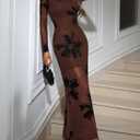 Verdusa Women's Floral Mesh Maxi Dresses Elegant Formal Long Sleeve Spring Wedding Guest Dress Cocktail (Brown, M)