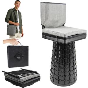 ALEVMOOM 2026 Upgraded Collapsible Stool with Backrest, Cushion & Bag, Portable Telescopic Stool Heavy Duty Load Capacity 1000lbs, Square Folding Chair for Camping Gardening Fishing Hiking BBQ