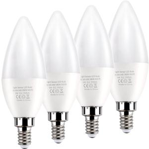 Dusk to Dawn Light Bulbs E12 Light Sensor Bulb 3000K Equivalent 60W E12 LED Candelabra Bulb,Auto On and Off for Home,Outdoor,Yard Light,Warm White (4 Pack)
