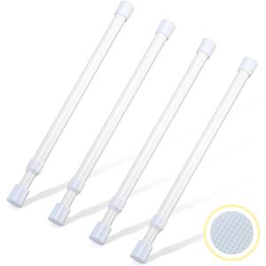 4 Pcs Small Tension Rod 12-20 inch Spring Rod, Tension Rod Spring Tension Rods, Small Tension Curtain Rod, Short Thin Tension Rods, Mini Tension Rods for Closet, Cabinets, Cupboard, Drawers, White