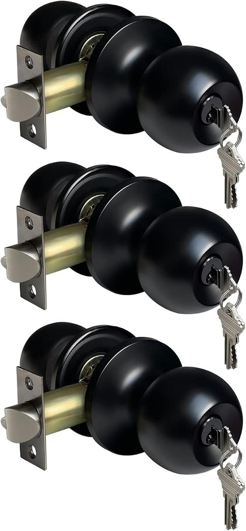 BESTTEN 2 Pack Door Knob with Lock and Key, Keyed Different, Matte Black
Entrance Door Lock, Standard Ball