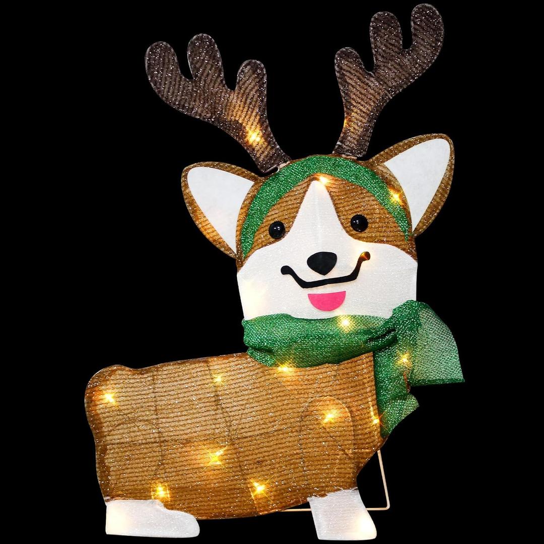 27Christmas Corgi Lighted up Decoration for Indoor Display with LED Lights, Lighted 2D Christmas Dog with 20 Warm White Lights Decorative Christmas Tree,Home Xmas Holiday Addition AZ23GF-10