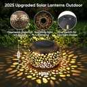 Solar Lanterns Waterproof Outdoor Decor: 2 Pack Hollow Out Retro Metal Solar Lights - Unique Gardening Gifts for Women Mom - Outside Garden Yard Patio Porch Tabletop Decorations 2 Lighting Colors