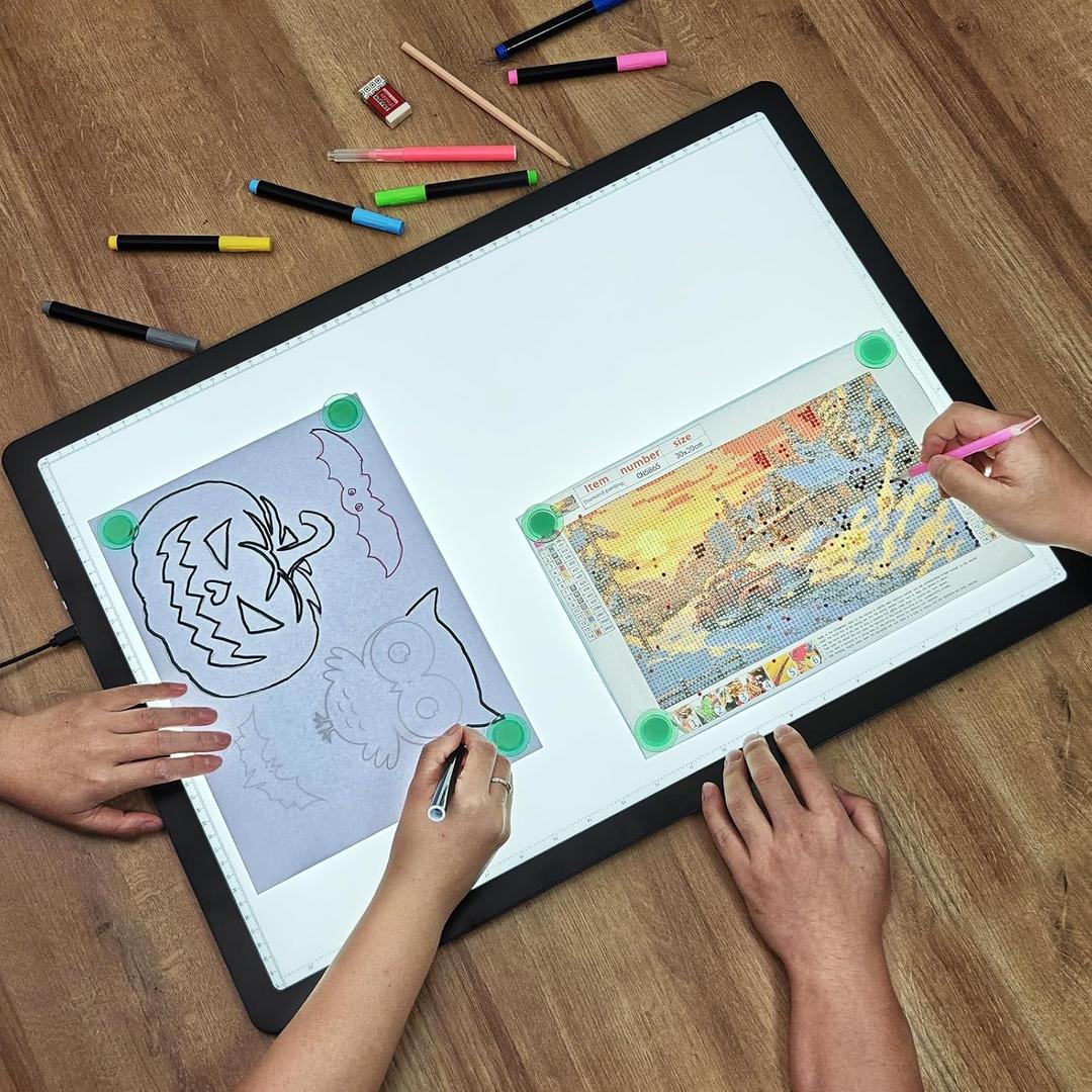 LEACUBER A2 Light Pad 25.2''x18.4'', Large Magnetic Diamond Art Light Board with Side Buttons, Super Bright Light Box for Diamond Painting, Corded Light Table for Sketching,Drawing,Weeding Vinyl Black