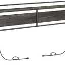 HOOBRO King Size Headboard, Headboard with 2 Outlets and 4 USB Ports, Adjustable Height, Storage Rack, Sturdy and Stable, Easy Assembly, Charcoal Gray and Black