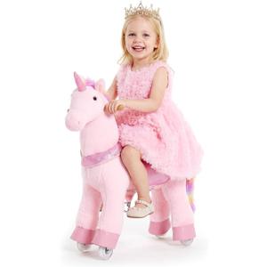 VEVOR Ride On Horse, Riding Pink Unicorn Toys for Kids, No Battery Required, Smooth Wheels with Anti-Roll Stop Ring, Upgraded Raised Seat, Handles, Pedals, 110 lbs Max Load Capacity for Ages 3-8