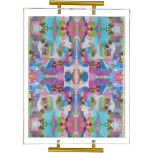 Acrylic Serving Tray with Gold Handles - 11"x14" Decorative Clear Tray, Pink and Blue Multicolor - Vanity, Cofee Table, Bar Cart, or Bathroom Organizer