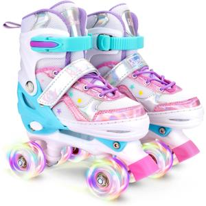 Toddler Roller Skates for Girls Kids Boys, 4 Size Adjustable with Light Up Wheels, Size: XL - Youth (3Y-6Y US)