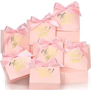 EQOREIIN Small Kraft Paper Gift Bags - 70 Pack Pink, 4.5x1.8x3.9 Inches, With Bow Ribbon - Perfect for Wedding, Birthday, Baby Shower