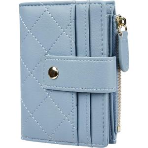Women's Cute Leather Card Holder Small Compact Bifold Wallet with Zip Coin Pocket (Blue)
