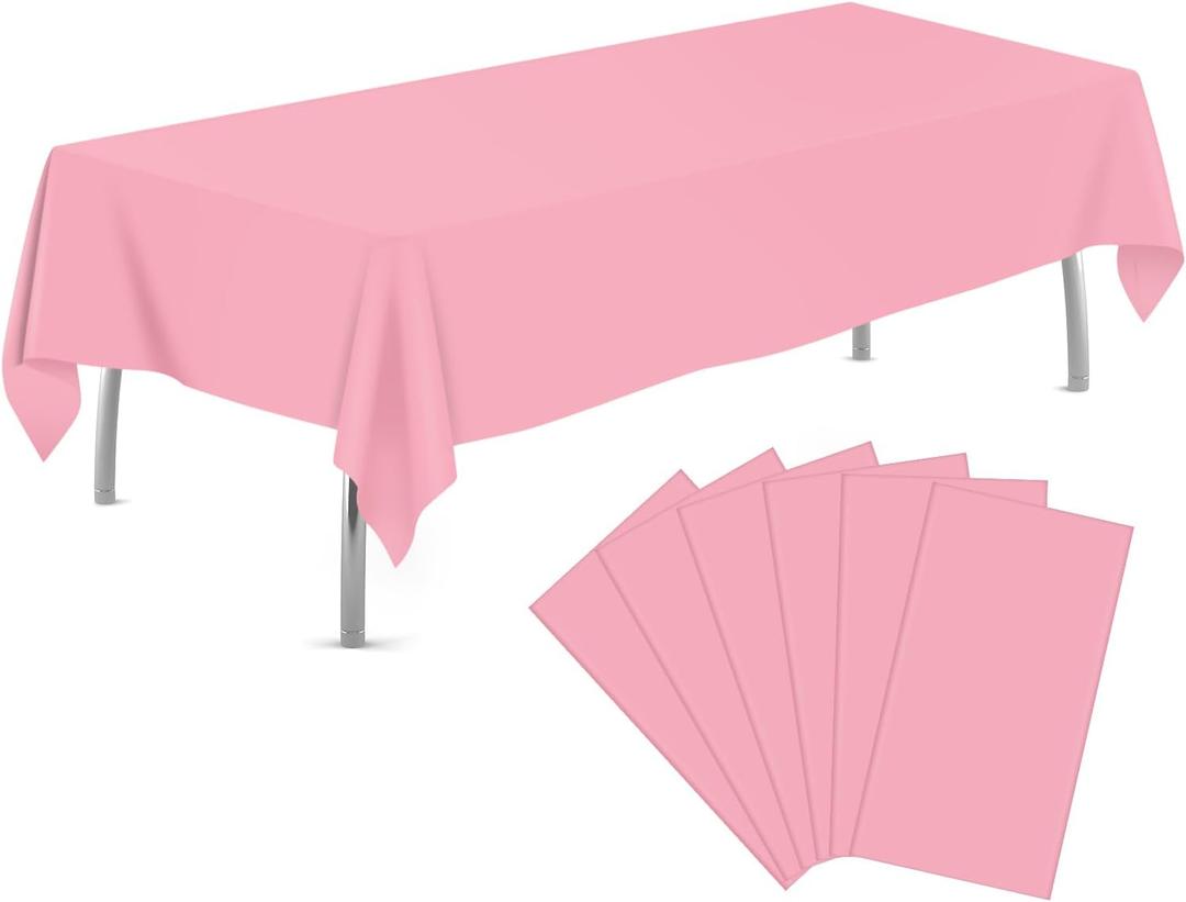 Pink 6 Pack Plastic Table Cloth 54" x 108", Disposable Tablecloths Rectangle Table Cover, Plastic Tablecloths for Parties