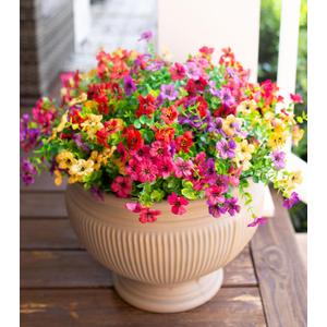 Artificial Flowers for Outdoor Indoor Garden Home Decoration, Faux Flower Daisy with Eucalyptus Leaves Fake Plants Greenery Boxwood Porch Patio, 12 Bundles (Mix Pink Red Purple Yellow)