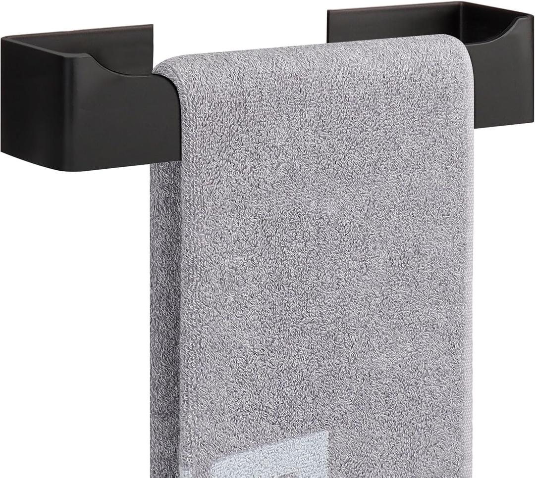 NearMoon Self Adhesive Hand Towel Holder/Towel Ring, Stainless Steel Hand Towel Bar Rustproof Stick on Wall-Towel Rack for Bathroom/Kitchen, Square Sticky and Wall Mounted (9 Inch, Matte Black)
