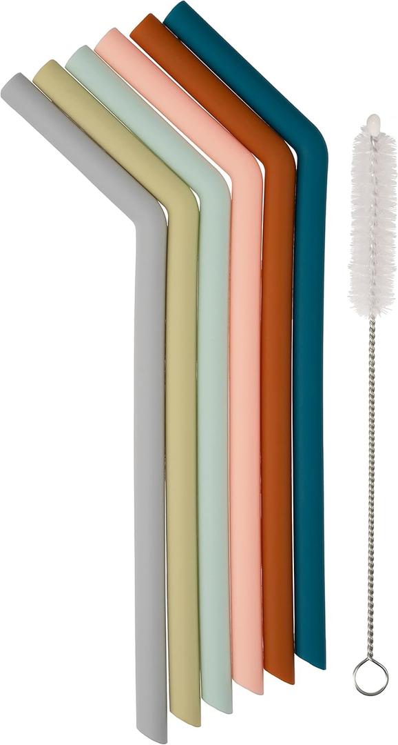 Simka Rose Premium Silicone Straws - Reusable Bendy Straws for Adults & Kids - BPA Free, Baby and Toddler Straw Set with Cleaning Brush - Wide Drinking Straws - 10-inch, Multicolor