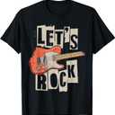Let's Rock Electric Guitar Music Lover Band Guitarist Retro T-Shirt, Size Large