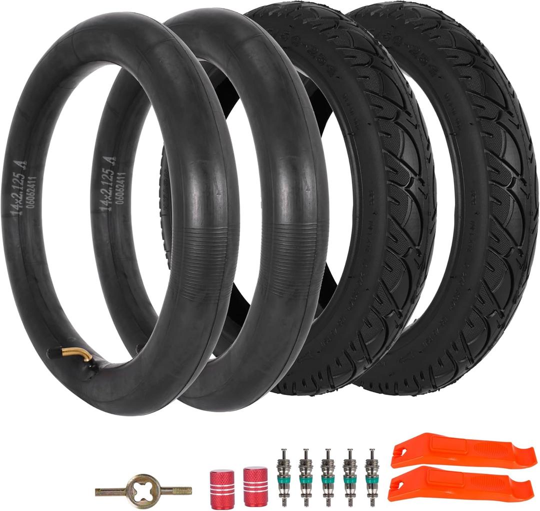 14x2.125 54-254 E-Bike Tire and Tube Set, 14 Inch Electric Scooter Tire Tube with Angled Valve Stem Replacement Electric Scooters,Bikes and Kids Bikes - 2 Pack