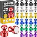 FINDMAG Fridge Magnets, Cute Colorful Locker Magnet, Decorative Whiteboard Magnets for Office, Kitchen, School, Cool Strong Mini Magnet for Metal Decorative, Home Decor, Map, Teacher, Pack of 42