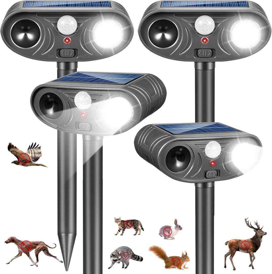 2026 Animal Repellent Outdoor Squirrel Raccoon Sonic Fortress Pro Deer Repellent Devices with Light for Garden, Motion Activated Cat Deterrent to Scare Rabbit Fox Skunk Dog for Yard Lawn Farm (4)