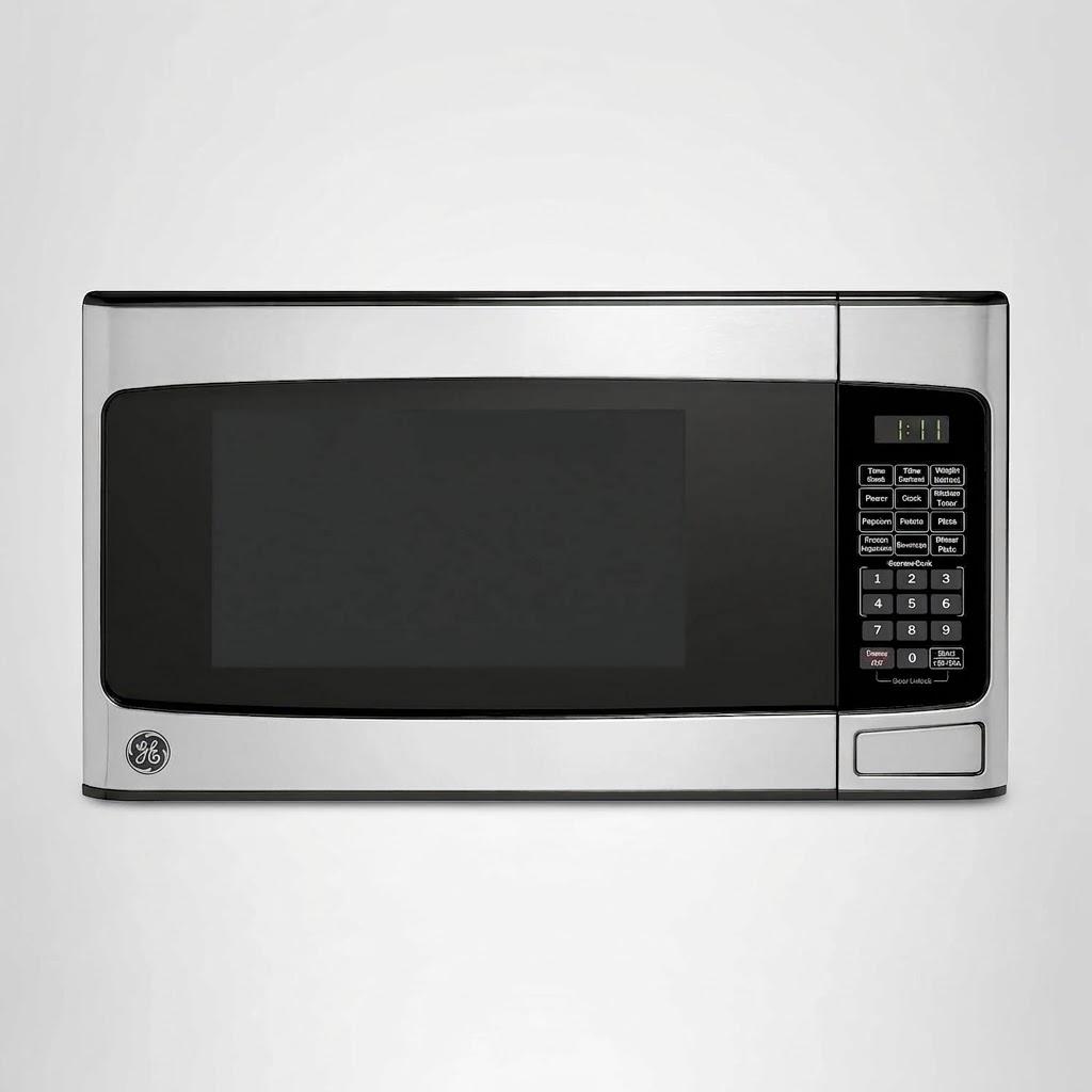 GE Countertop Microwave Oven, Compact 1.1 Cubic Ft., 950-watt Capacity, 6 Auto Cooking Settings, Child-Lock Technology, Kitchen Essentials for The Countertop, Dorm Room or Apartment, Stainless Steel