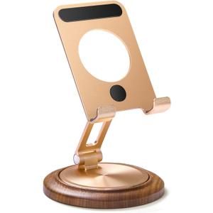 Dual Folding Phone Desk Stand,Adjustable Phone Stand,Phone Stand for Desk,Foldable Wood Phone Holder,Beside Phone Holder,Wood,Gold