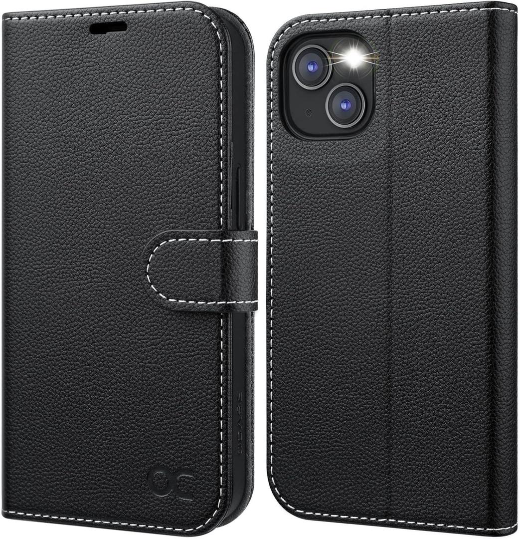 OCASE Compatible with iPhone 13 Wallet Case, PU Leather Flip Folio Case with Card Holders RFID Blocking Kickstand [Shockproof TPU Inner Shell] Phone Cover 6.1 Inch 2021 (Litchi Black)