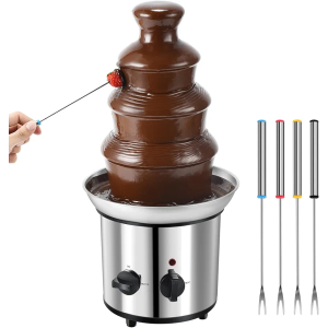 Chocolate Fountain, 4 Tiers Electric Melting Machine Fondue Fountain Set with 6pieces Stainless Steel Forks, 4-Pound Capacity for Nacho Cheese, BBQ Sauce, Ranch
