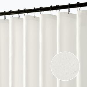 ANRODUO White Extra Long Shower Curtain, 84 Inch Long Fabric Shower Curtain Set with 12 Metal Hooks, Waterproof & Heavy Duty Polyester, Button Hole Design, Machine Washable for Bathroom, 72 x 84