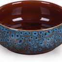 Blue Ceramic Decorative Bowl, Rustic Oval Display Dish for Dining Table Centerpiece, Entryway Key Dish, Trinket or Fruit Serving, Porcelain Home Dcor Bowl