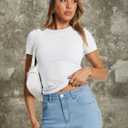 Trendy Queen Womens Basic T Shirts Summer Tops 2026 Crop Short Sleeve Slim Fit Tee Cute Gym Workout Clothes (L)