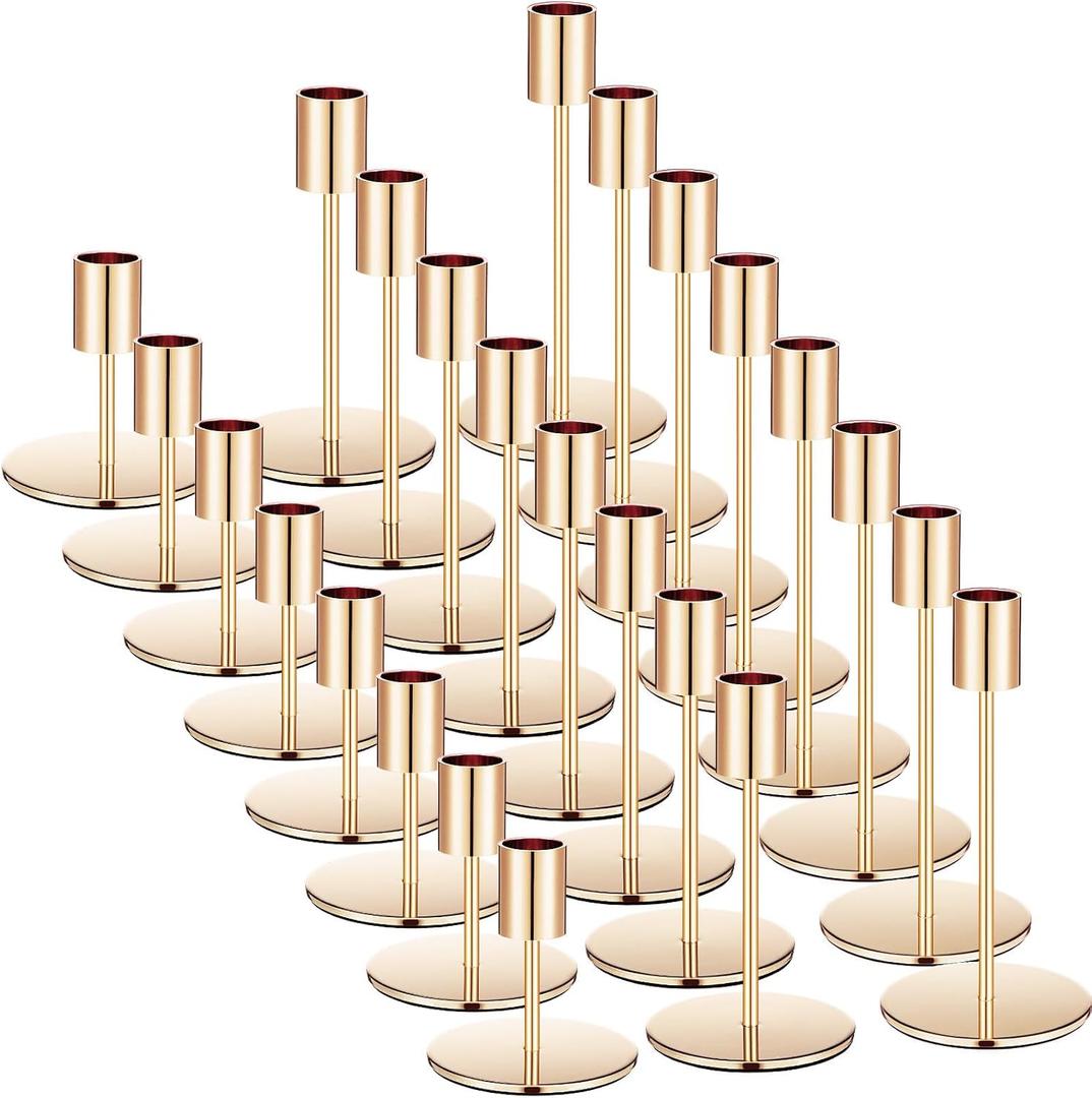 Sieral Candle Holders Bulk Taper Candlesticks Holders Set Modern Decorative Metal Candelabras for Wedding Anniversary Home Dinning Table Centerpiece Xmas Party Decor(Gold,24 Pcs)