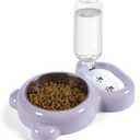 Dog Bowls, Cat Food and Water Bowl Set with Water Dispenser and Stainless Steel Bowl for Cats and Small Dogs - Purple