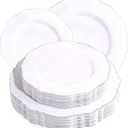 WDF 60pcs Silver Plastic Plates-Baroque White &Silver Plates for Upscale Parties &Wedding-including 30Plastic Dinner Plate 10.25inch, 30 Salad Plate 7.5inch for Baby Shower Wedding Spring