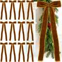20 Pcs Bronze Large Velvet Christmas Bows 4.7" x 11" Big Pre Tied Handmade Fringe Velvet Ribbon Bows 1" Wide Rustic Crafts Gift-Bows with Twist Tie for Gift Wrapping Christmas Decor