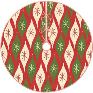 Yssammns Christmas Tree Skirt, Mid-Century Retro Vintage Christmas Ornaments Rustic Farmhouse Red and Green Xmas Tree Mat, Indoor Outdoor Holiday Party Decor 30"