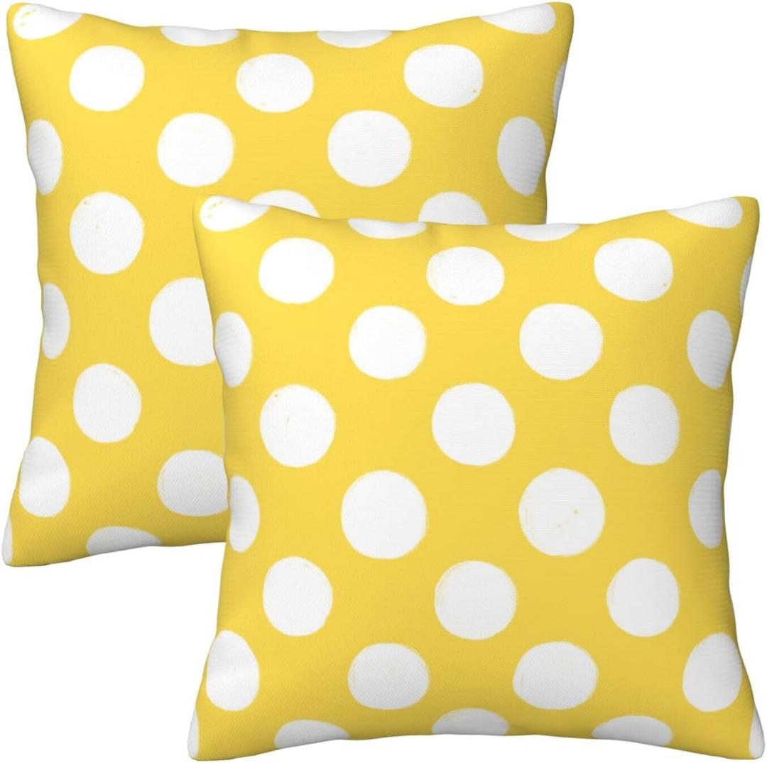 HOSTECCO Polka Dot Throw Pillow Covers 18x18 inch Set of 2 Boho Yellow Pillow Cases Modern Decorative Cushion Covers for Sofa Couch