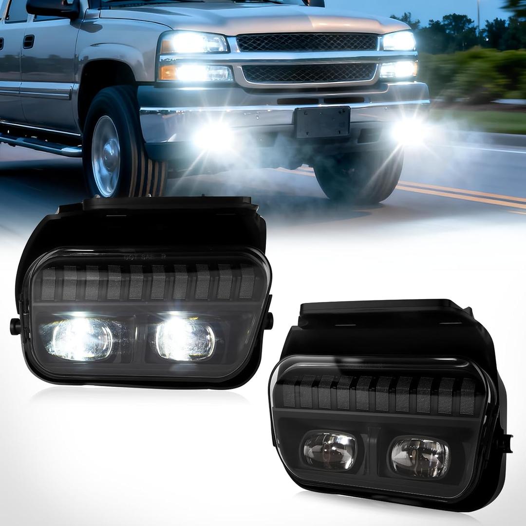 LED Fog Lights for 2003 2004 2005 2006 2007 Chevy Silverado All Models/ 2002 2003 2004 2005 2006 Chevy Avalanche, 1 Pair Front Bumper Driving Fog Lamps (LED Version)