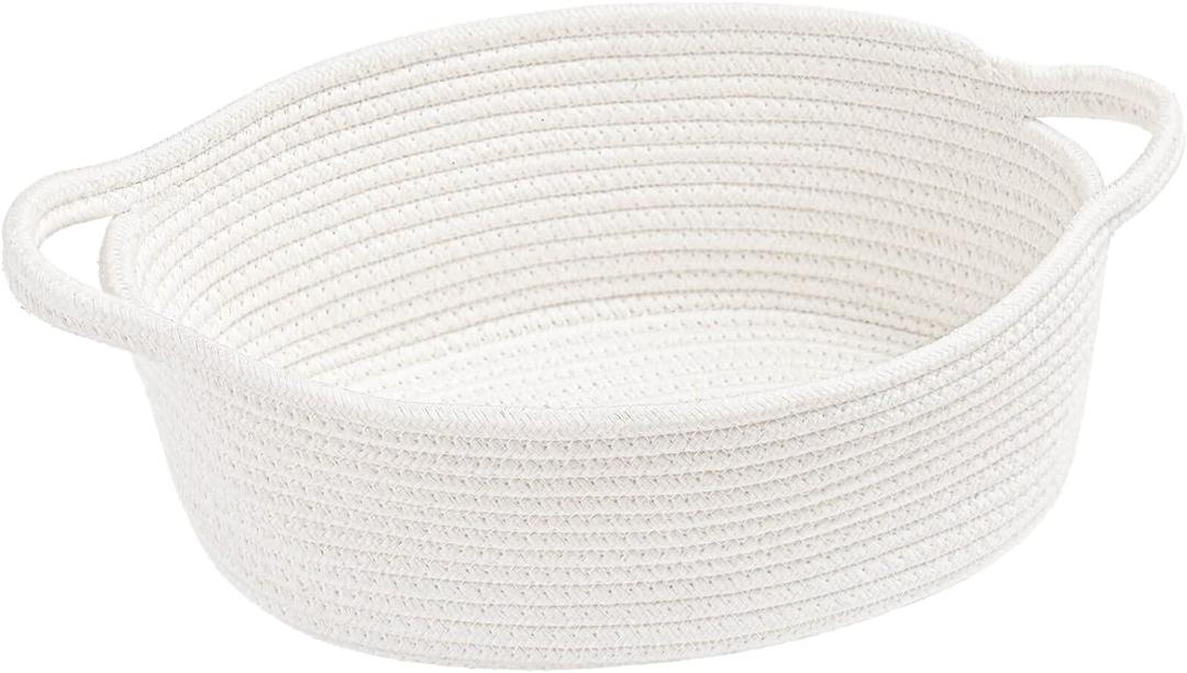 Goodpick White Baby Laundry Basket with Handles, Cute Cotton Rope Baskets for Toys, Small Basket for Organizing Gifts,Snacks,Woven Storage Baskets for Bathroom, 12"x 8" x 5" Goodpick White Baby Laundry Basket with Handles, Cute Cotton Rope Baskets for Toys, Small Basket for Organizing Gifts,Snacks,Woven Storage Baskets for Bathroom, 12"x 8" x 5"