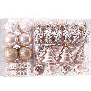 Sea Team 77-Pack Assorted Shatterproof Christmas Balls Christmas Ornaments Set Decorative Baubles Pendants with Reusable Hand-held Gift Package for Xmas Tree (Rose Gold)