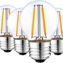 Dimmable 2W LED Globe Bulb 25Watt Equivalent E26 Light Bulb Warm White 2500K LED Edison Bulb, Vintage Filament Edison Decorative Bulb for Chandelier, Ceiling Fan, Pack of 6 