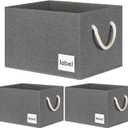 Large Storage Baskets for Shelves 3 Pack, Fabric Storage Bins with Label, Foldable Closet Storage Bins for Shelves with Handles (15"x11"x9.6", Grey) (Gray)