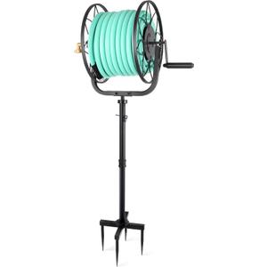 Garden Hose Reel - Heavy Duty Outdoor Turntable Water Hose Holder with Sturdy Cross Base, 100 ft of 5/8" Hose Capacity, Height Adjustable 360 Degree Rotate Freestanding Hose Stand for Yard