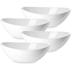 DOWAN 9.25" Serving Bowls, Large Oval Serving Dishes for Wedding and Dinner Parties, 35 Oz for Salad, Side Dishes, Pasta, Oval Shape, Microwave & Dishwasher Safe, Set of 4, Soft White