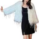 Guseval Women's Fashion Cropped Faux Fur Jacket Long Sleeve Open (US, Alpha, Large, Regular, Regular, white)