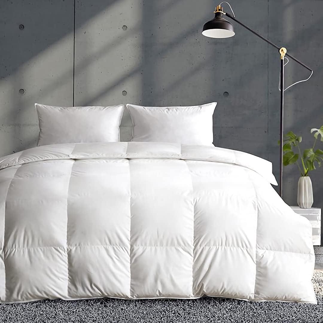 APSMILE Fluffy Down Feather Fibers Comforter King Size, Organic Cotton Cover Down Feather Fibers Duvet Insert for Warm Weather, High Fill Power Lightweight Blanket for Summer (Ivory White, 106x90)